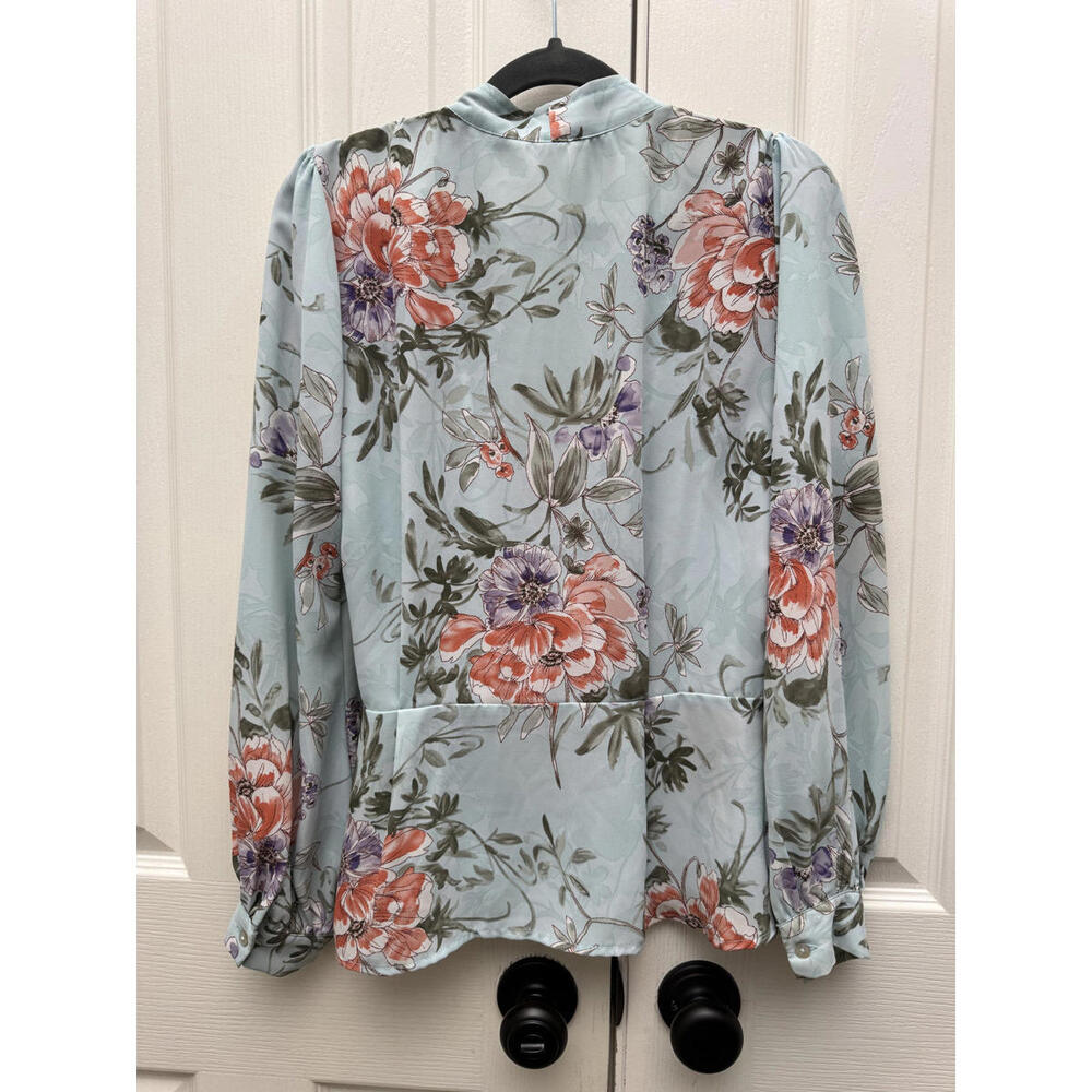 Nanette Lepore Floral Wrap Blouse Blue Pastel Long Sleeve Romantic Boho TopSmall - Picture 3 of 6